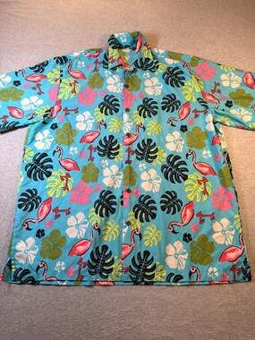 Alvish Flamingo Tropical Hawaiian Button Down Shirt Size XL